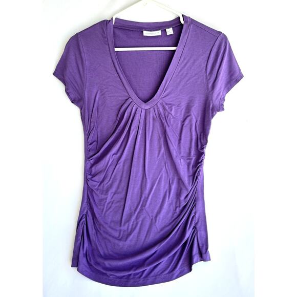 New York and Company Stretch Purple Women’s Short Sleeve Shirt size S - Picture 1 of 4